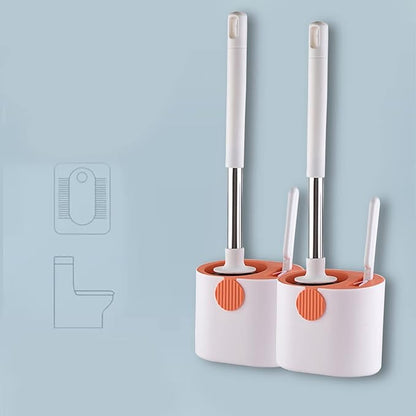 Silicone Toilet Brush and Holder Set, Deep Cleaning Floor Standing & Wall Mounted Toilet Bowl Brush for Bathroom, Toilet Brush Flexible Bristles, Compact Size for Storage and Organization (Orange)