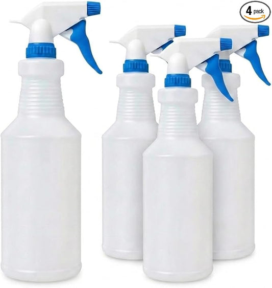 BREVON 32 oz All Purpose Plastic Spray Bottle,4 Pack Refillable Trigger Sprayer for Cleaning, Gardening, and Household Use, Clear Container (4)