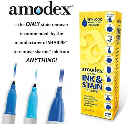 Amodex Ink & Stain Remover for Clothes, Leather and Skin - Removes Ink, Ballpoint, Sharpie, Grease and More, Works on Set-in Stains, Gentle but Powerful, 4oz/120ml Bottle (Pack of 3)