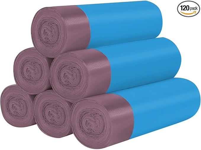 6Rolls Drawstring Small Trash Bags,4 Gallon Thicken Drawstring Small Garbage Bags for Kitchen,Bathroom,Bedroom,Home,Office Trash Cans，120 Counts (Blue)