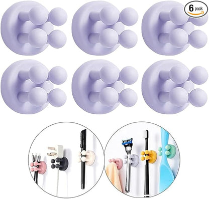 Silicone Toothbrush Holders - 6Pcs Razor Hooks Adhesive Wall Mounted for Hanging Towel Key Plug Cable, Utility Decor Stick to Dorm Room Door Function for Kitchen Bathroom Home Office