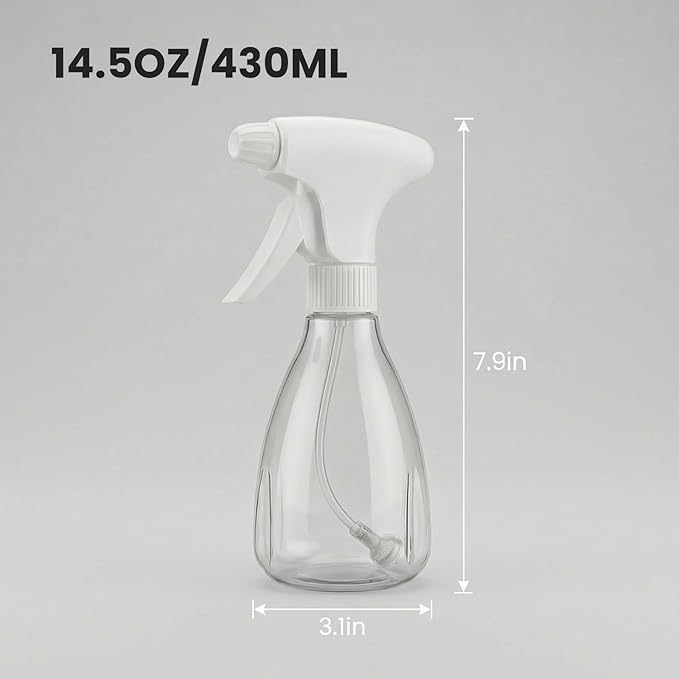 Veco 12 oz Continuous Spray Bottle, 2 Pack – PET Plastic Refillable Spray Bottles with Fine Mist Trigger, Built-in Filter Straw for Cleaning, Plants & Hair