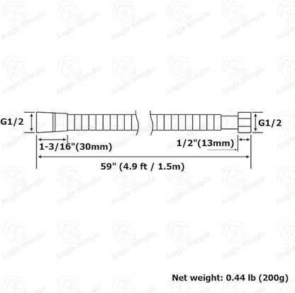 Angle Simple Flexible Shower Hose 59", Stainless Steel Handheld Shower Head Hose Replacement 1/2" IPS, Chrome