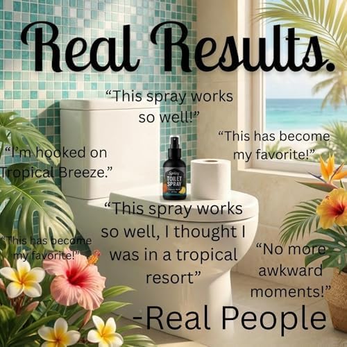 Toilet Spray (4 fl oz) | 600+ Sprays | Bathroom Spray w/Many Scents – Restroom & Bathroom Odor Eliminator – Essentials for a Fresh, Confident Bathroom (Tropical Breeze)