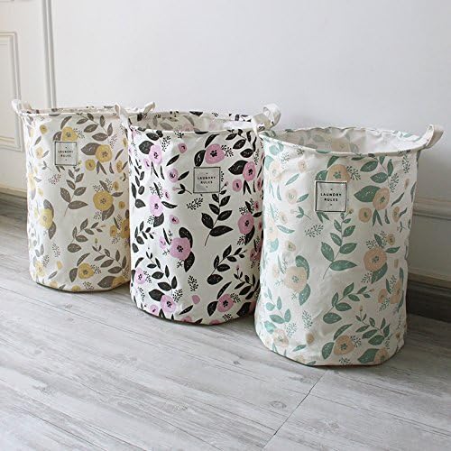 UUJOLY Collapsible Laundry Basket, Laundry Hamper with Handles Waterproof Round Cotton Linen Laundry Hamper Printing Household Organizer Basket, 19.7x15.7 inches, Purple