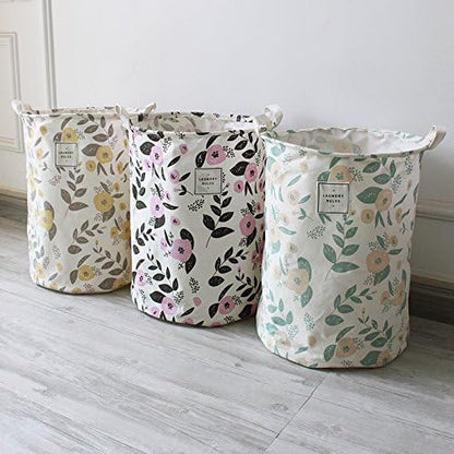UUJOLY Collapsible Laundry Basket, Laundry Hamper with Handles Waterproof Round Cotton Linen Laundry Hamper Printing Household Organizer Basket, 19.7x15.7 inches, Purple