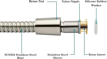 BRIGHT SHOWERS Shower Hose For Hand Held Shower Heads, 59 Inches Cord Stainless Steel Hand Shower Hose, Ultra-Flexible Replacement Part with Brass Insert, Brushed Nickel