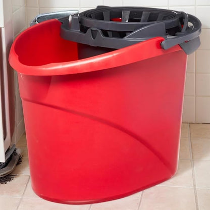 Quick Wring Hands-Free Mop Bucket – 2.5 Gallon with Built-in Wringer, Red