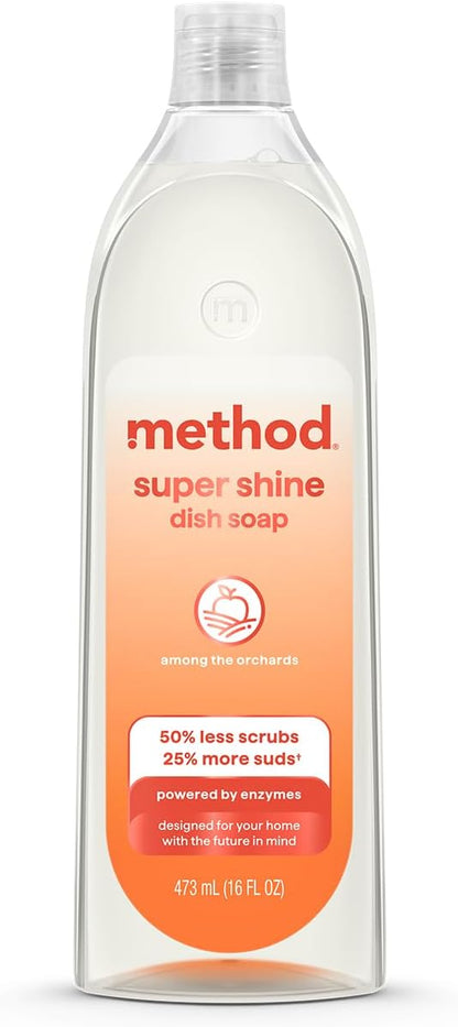 Method Super Shine Liquid Dish Soap, Powered by Enzymes, Among the Orchards Scented, 16 fl oz