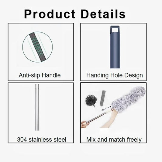 Microfiber Feather Duster 4-in-1 Kit, Dusters for Cleaning, Duster with Extension Pole 100 Inches, Cobweb Duster, Microfiber Dusters for High Ceilings and Fans, Blinds, Cars and Furniture