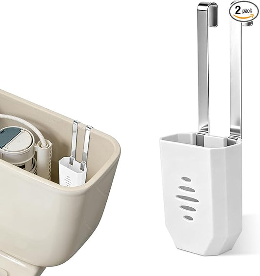 2pcs Toilet Tank Cleaning Tablet Holder, Plastic Hanging Cleaner Caddy Bracket with Stainless Steel Hook Fits Most Standard Toilet Tanks