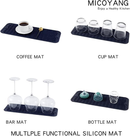 MicoYang Silicone Dish Drying Mat for Multiple Usage,Easy clean,Eco-friendly,Heat-resistant Silicone Mat for Kitchen Counter,Sink,Bar,Bottle,or Cup Navy Blue M 17 inches x 6 inches