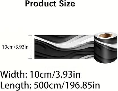 Black and White Wave Wallpaper Border 196x4 Inch Peel and Stick Wall Border Self Adhesive Modern Wall Trim Borders Removable for Kitchen Bathroom Bedroom Living Room Home Decor
