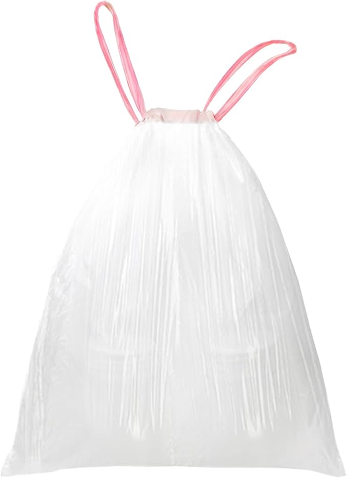 WAIKAS 8 Gallon Trash Bags Drawstring, Pack of 40, 8 gal Garbage Bags, 55x65cm Size, 8.4g/pcs, Unscented, White