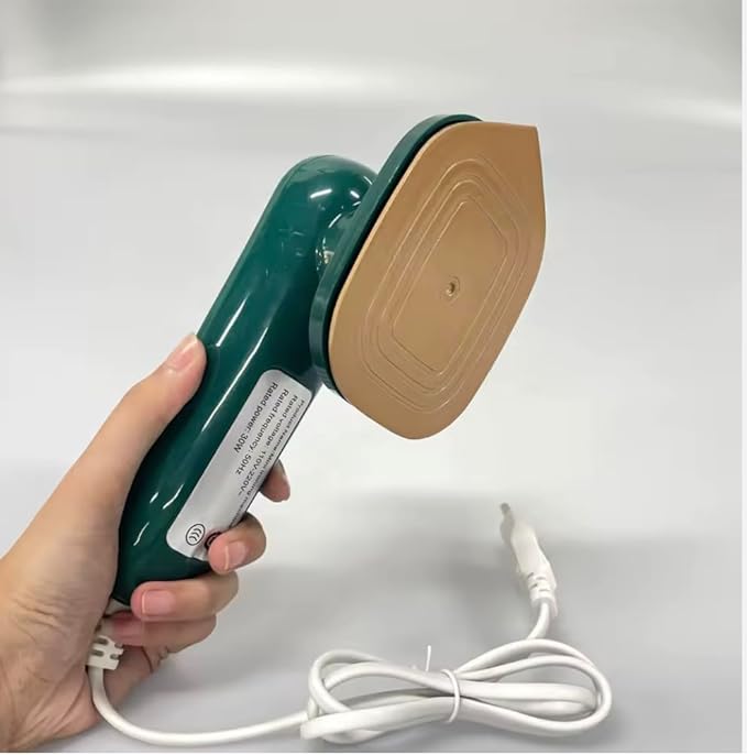 Portable Handheld Garment Steamer, Compact Design with Gold Accent, Forest Green