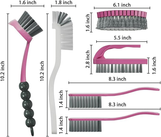 6 PCS Cleaning Brush, Scrub Brush Set for Kitchen and Bathroom Household Use with Various Brushes for Cleaning Dishes, Tiles, Corners and Floors Color Purple
