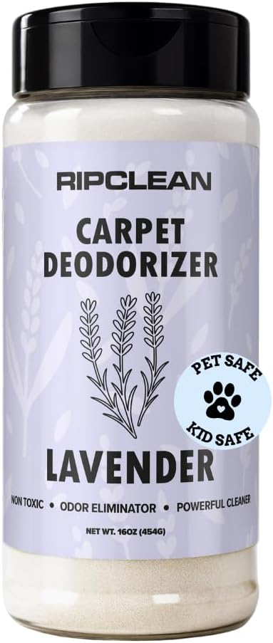 Ripclean Carpet Deodorizer & Freshener Cleaning Powder, Odor Eliminator for Strong Odors & Homes w/Pets, Safe around Kids & Pets, Use on Carpet, Rugs, Upholstery & More (16 Ounce, Lemon)