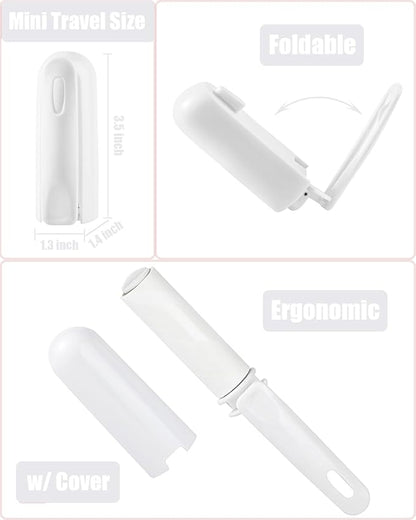 Travel Lint Roller Mini Refillable On The Go Lint Roller with Cover and 4 Refills Total 150 Extra Sticky Sheets for Pet Hair Lint Remover for Clothes (White)