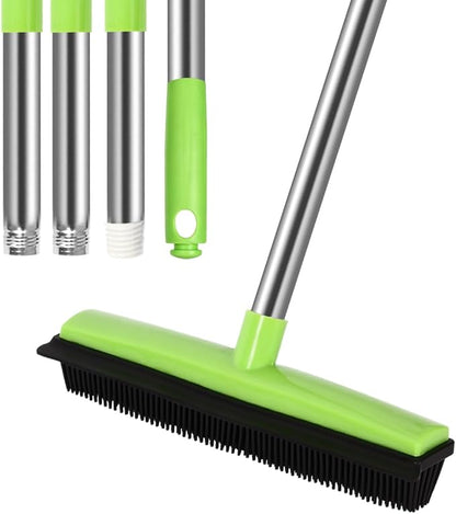 MEIBEI Pet Hair Removal Broom with Squeegee -53", Long Handle Soft Bristle Rubber Broom, Ideal for Remove Fur from Carpets, Rugs, Hardwood and Linoleum