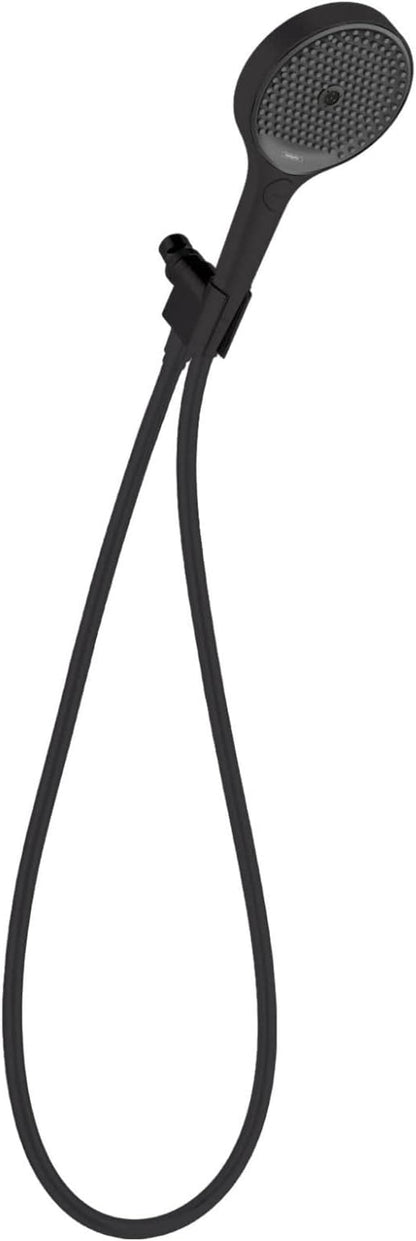 hansgrohe Rainfinity 5-inch Handheld Shower Head Set Modern 3-Spray PowderRain, Intense PowderRain, MonoRain with QuickClean with Hose in Matte Black, 1.75 GPM, 26914671