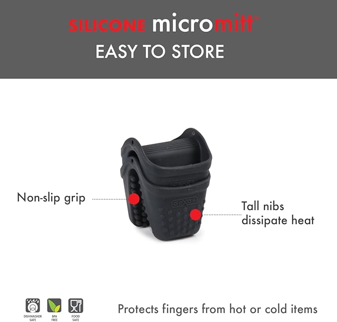 Dexas Micromitt Silicone Oven Mitts - Heat Resistant to 450°F, Set of 2, Dishwasher Safe, Non-Slip Grip, Gray
