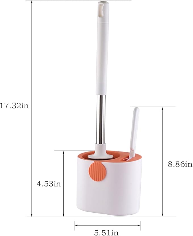 Silicone Toilet Brush and Holder Set, Deep Cleaning Floor Standing & Wall Mounted Toilet Bowl Brush for Bathroom, Toilet Brush Flexible Bristles, Compact Size for Storage and Organization (Orange)