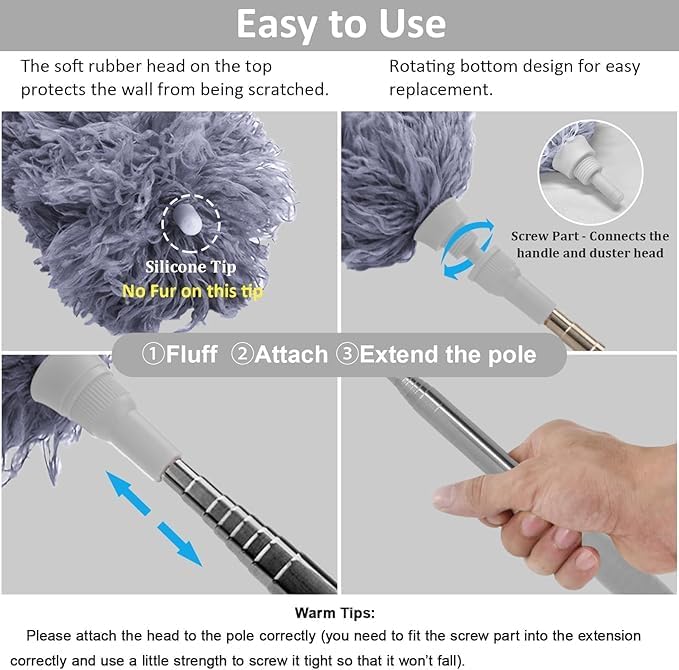 Microfiber Feather Duster Extendable Duster with 100 inches Extra Long Pole, Bendable Head & Long Handle Dusters for Cleaning Ceiling Fan, High Ceiling, Blinds, Furniture & Cars