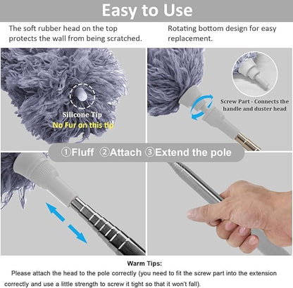 Microfiber Feather Duster Extendable Duster with 100 inches Extra Long Pole, Bendable Head & Long Handle Dusters for Cleaning Ceiling Fan, High Ceiling, Blinds, Furniture & Cars