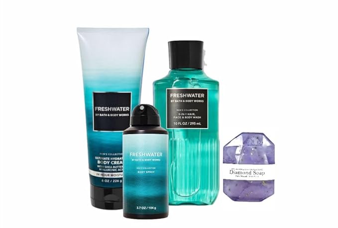 Bath & Body Works - Men's Collection - 3 Piece Bundle - Spray - Body Cream - Shower Gel and Diamond Soap (freshwater)