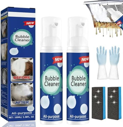 All-Purpose Rinse-Free Cleaning Spray, Upgraded Bubble Cleaner Foam Spray, Highly Effective Oil Breakdown Foaming Spray, Stain Remover for Stubborn Grease, Grime Kitchen and Other Stains (2Pcs)
