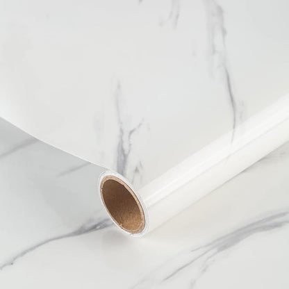 JSEVEM 16"×118" Thick White and Grey Marble Wallpaper Peel Stick Waterproof White Gray Marble Contact Paper Vinyl Wrap Glossy Self Adhesive Granite Tile Sticker for Kitchen Cabinets Table Countertops