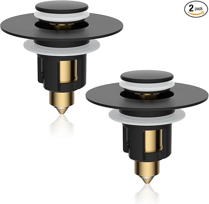 iFealClear 2 Pack Metal Universal Bathroom Sink Stopper, Upgraded Stainless Steel Sink Drain Strainer for 1.1''~2.36" Basin Pop Up Drain Strainer, Anti-Clogging Filter Basket, Matte Black