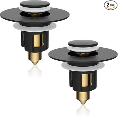 iFealClear 2 Pack Metal Universal Bathroom Sink Stopper, Upgraded Stainless Steel Sink Drain Strainer for 1.1''~2.36" Basin Pop Up Drain Strainer, Anti-Clogging Filter Basket, Matte Black