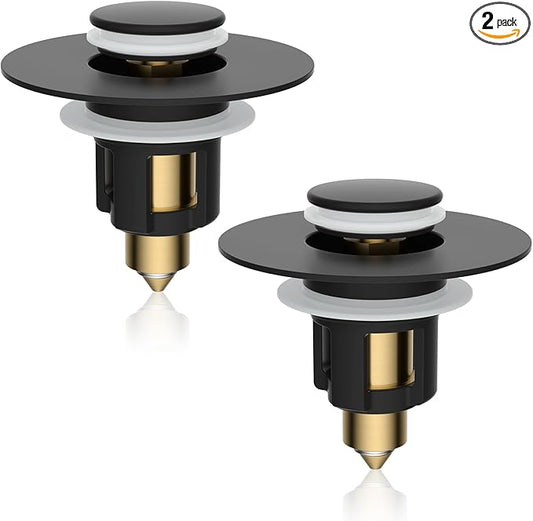 iFealClear 2 Pack Metal Universal Bathroom Sink Stopper, Upgraded Stainless Steel Sink Drain Strainer for 1.1''~2.36" Basin Pop Up Drain Strainer, Anti-Clogging Filter Basket, Matte Black