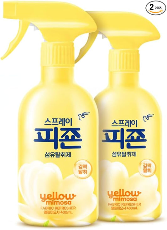 Pigeon Fabric Refresher Spray, Odor Eliminator for Clothes and Home, Long-Lasting Fresh Scent, 430ml, 2-Pack (Yellow Mimosa)