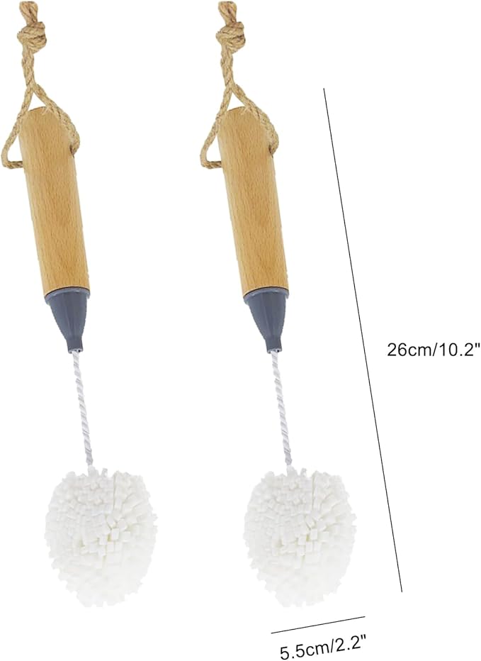2 Pcs Wine Glass Cleaning Brush with Bamboo Handle – Foam Glass Scrubber for Wine Glasses, Whiskey Cups, and Bottles, 10.2x2.2 In (White)