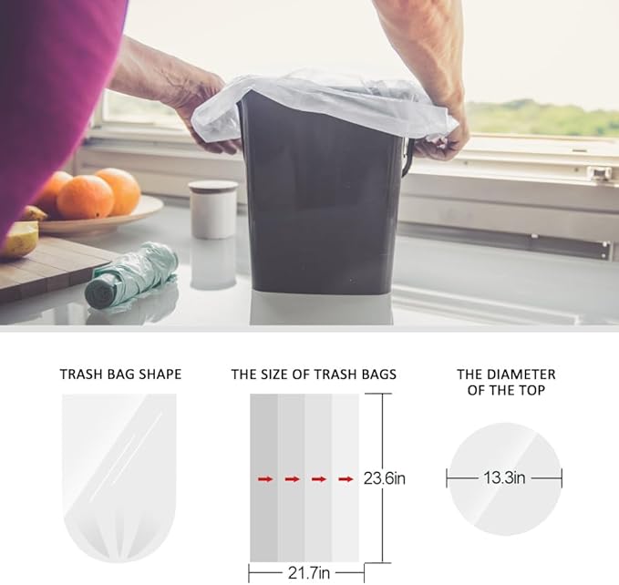 Teivio 6 Gallon 80 Counts Medium Garbage Bags Trash Bags, Bathroom Trash Can Bin Liners, Plastic Bags for home office kitchen,Garden Outdoors waste,Clear