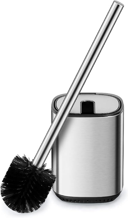Toilet Brush and Holder Set Durable Toilet Scrubber Sleek Toilet Bowl Brush Stainless Steel Bathroom Toilet Brush Set with Lid Toilet Cleaning Brush(1, Stainless Steel)