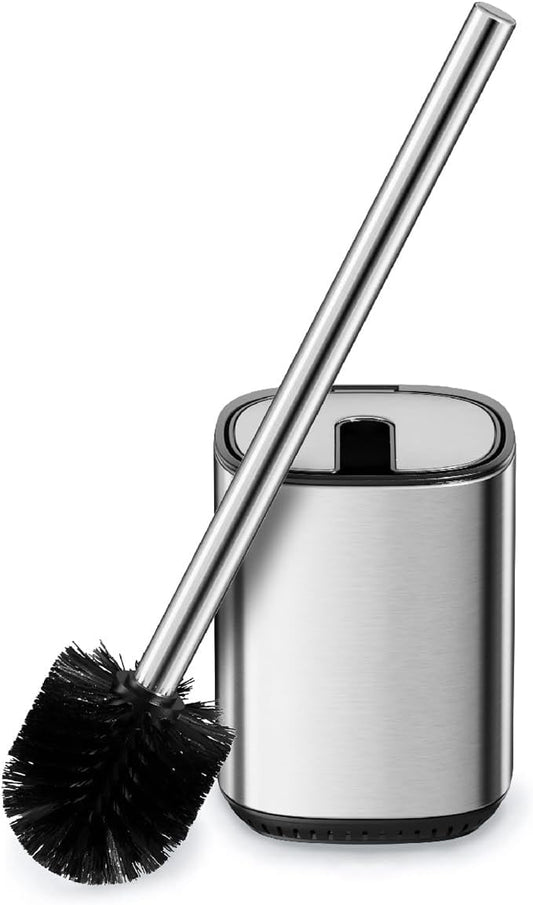 Toilet Brush and Holder Set Durable Toilet Scrubber Sleek Toilet Bowl Brush Stainless Steel Bathroom Toilet Brush Set with Lid Toilet Cleaning Brush(1, Stainless Steel)