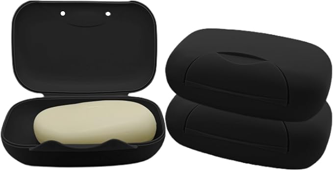 Travel Soap Holder Bar Soap Dish Shower Soap Saver Case Container Box for Bathroom Camping Gym Vonpri (Matt Black 3pack Without Bag)