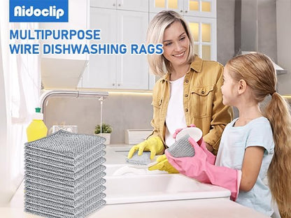Non-Scratch Steel Wool Dishcloth - 50PC Set, Multi-Use Kitchen Scrubbers, Durable Cleaning Pads for Wet & Dry Use Grey (50pcs)