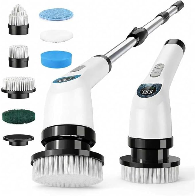 Electric Spin Scrubber, Cordless Power Cleaning Brush with 7 Replaceable Brush Heads, Waterproof Rechargeable Scrubber for Bathroom, Kitchen, Tile & Grout