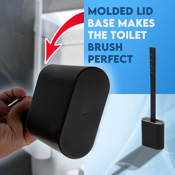 Modern Minimalist Silicone Black Toilet Brush with Holder - Pack of 2 Toilet Bowl Brush Set - Self-Cleaning & Splash-Free, Easy-Rinse Design with Wall Mounted Holder Bathroom Accessory.