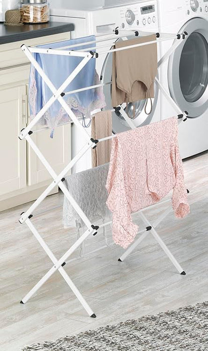 Whitmor Expandable Clothes Drying Rack: 3 Tier Laundry Drying Rack, Collapsible Drying Rack Clothing, Portable Space Saving Clothing Rack for Indoor Outdoor, 14.50" L x 35.5" W x 45.2" H, White