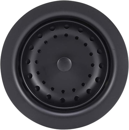 KONE 3-1/2 Inch Kitchen Sink Stainless Steel Basket Strainer Water Stopper with Drain Assembly, Black Finish Rustproof and Durable