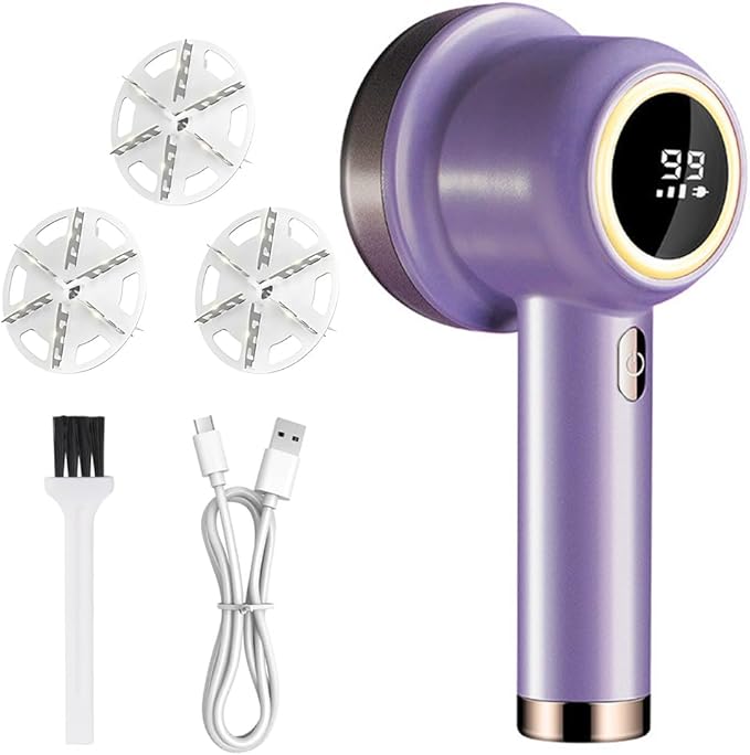 Rechargeable Fabric Shaver, 2025 New Electric Lint Remover Shaver 3 Modes Lint Remover for Clothes 6-Blade, 3-Speed Defuzzer Remove Fuzz, Pills for Clothes, Upholstery, Furniture (Purple)