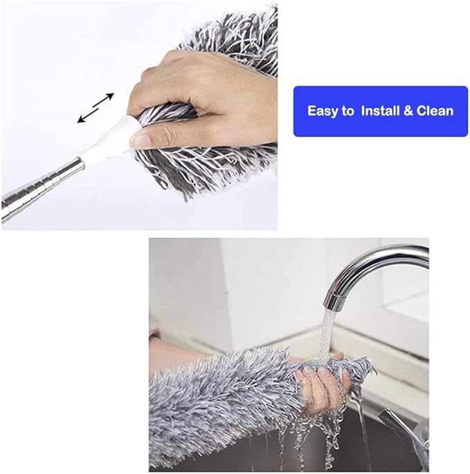 Lomida Microfiber Duster with Extension Pole(Stainless Steel), Extra Long 100 inches, with Bendable Head, Extendable Duster for Cleaning High Ceiling Fan, Interior Roof, Cobweb, Gap Dust Wet or Dry
