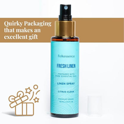 Folkulture Linen Spray - Odor Eliminator | Fragrance Spray for Bedding, Pillow, Clothes, Home | Citrus Scent Fabric Freshener for Laundry, Bed Sheets, Room with Natural Essential Oils | 3.34 Fl Oz