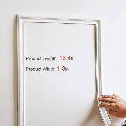 Peel and Stick Flexible Wall Molding Trim Self Adhesive Decorative Strips, DIY 3D Ceiling Trim for Home Décor on Cabinet Door Mirror Frame, 1.3in(W) ×16ft(L), White
