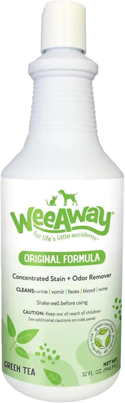 Wee Away Original Formula Concentrated Stain & Odor Remover, Enzyme Cleaner, Pet Urine Odor Eliminator for Home - Pet Mess Destroyer for Carpet & Furniture, Green Tea Scent, 32 fl oz